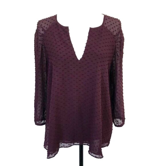 ARITZIA BABATON Augustus Silk Blend Top Blouse Size Small Burgundy Swiss Dots - Picture 1 of 9